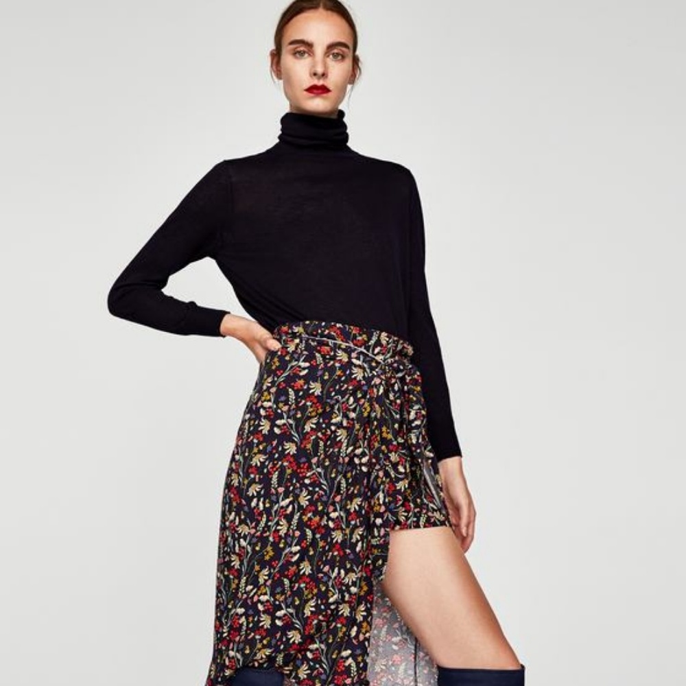 Zara Floral Printed Midi Slit Skort Skirt